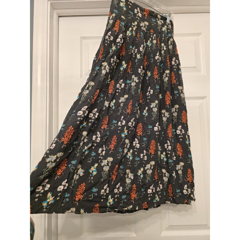 Natural Life Ginger Side-Slit Maxi Skirt Floral Stretch Waist Size S boho chic